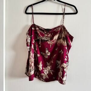 Banana Republic Jungle Satin Top Red Square Neck Adjustable Strap Sz XL